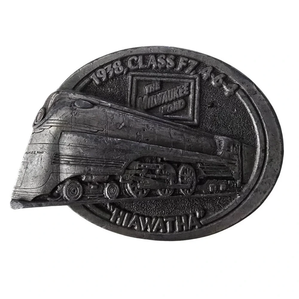 Vintage 1996 GAP Milwaukee Road Hiawatha Class F7 4-6-4 Pewter Belt Buckle USA